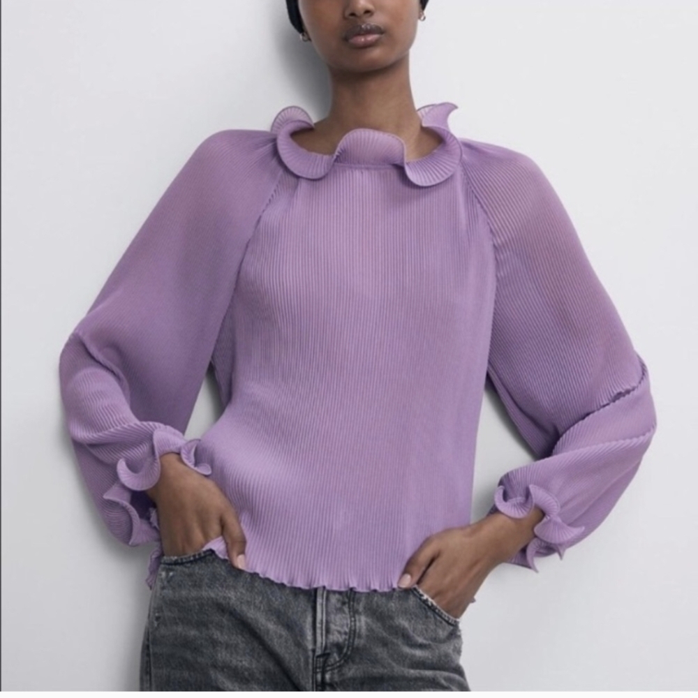Zara Lilac Purple Pleated Top